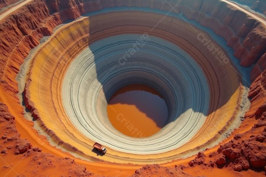 Foto Aérea Mina de Mineração a Céu Aberto com Caminhão