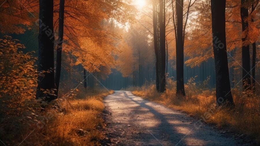 Foto Estrada Floresta Outono Luz Solar Dourada Natureza