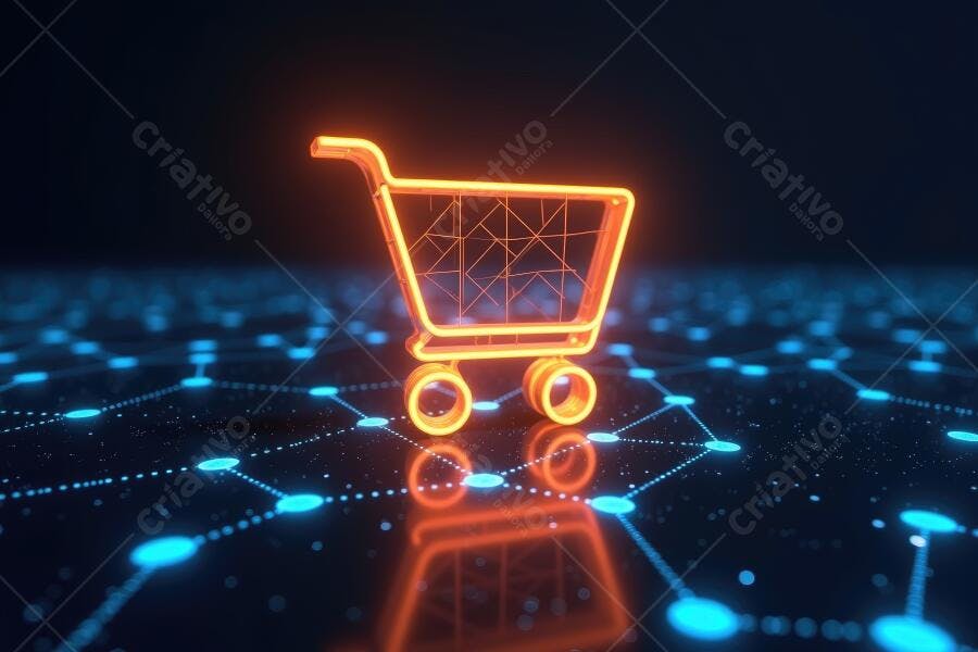 Carrinho de Compras Digital Neon Brilhante Conexão Rede