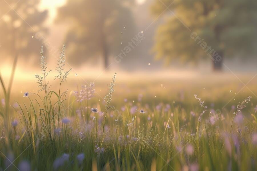 Foto Campo de Flores Silvestres Amanhecer Luz Dourada