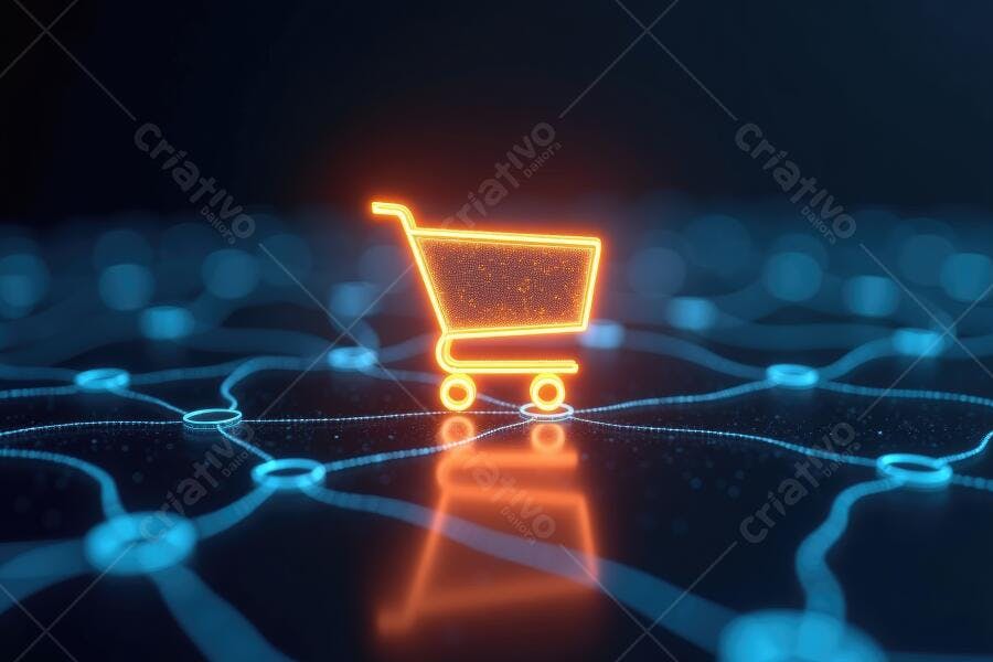 Ícone Carrinho de Compras Neon Brilhante Conectado Rede Digital