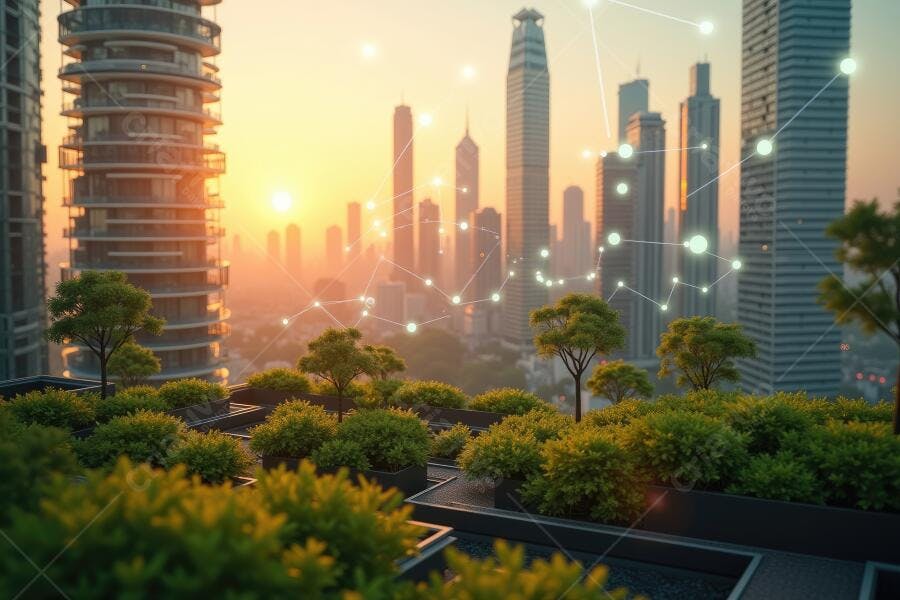 Foto Cidade Moderna Pôr do Sol Conexão Rede Global
