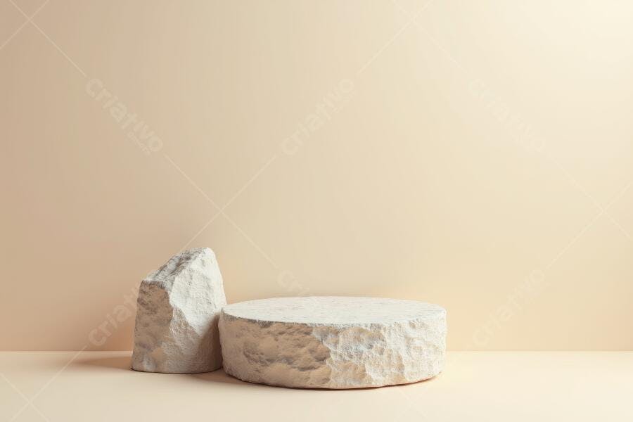 Foto Estúdio Pedestal de Pedra Natural Fundo Bege Claro