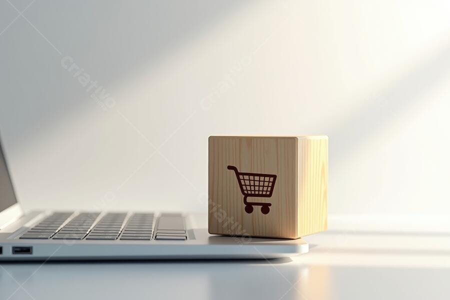 Foto E-commerce Notebook e Carrinho de Compras Online