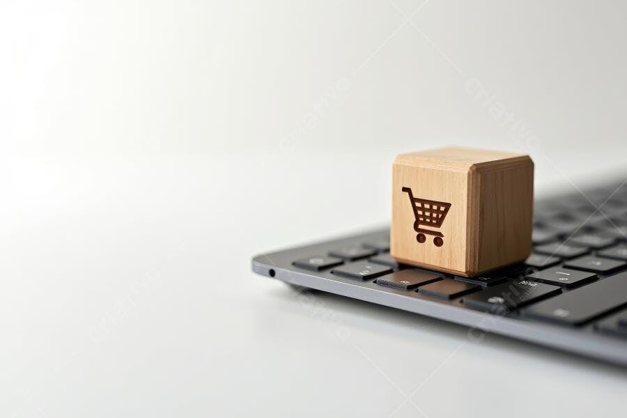 Foto Cubo Carrinho de Compras Teclado Notebook E-commerce