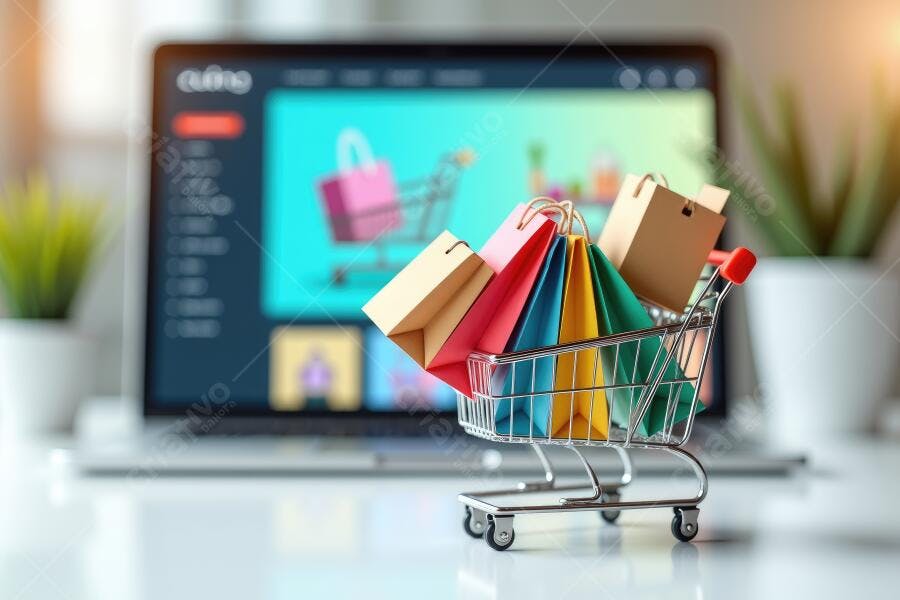 Foto Carrinho de Compras Online Notebook E-commerce Digital