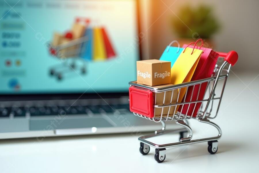 Foto Carrinho de Compras Online Notebook E-commerce
