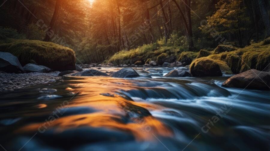 Foto Rio Floresta Luz Dourada Natureza Tranquila