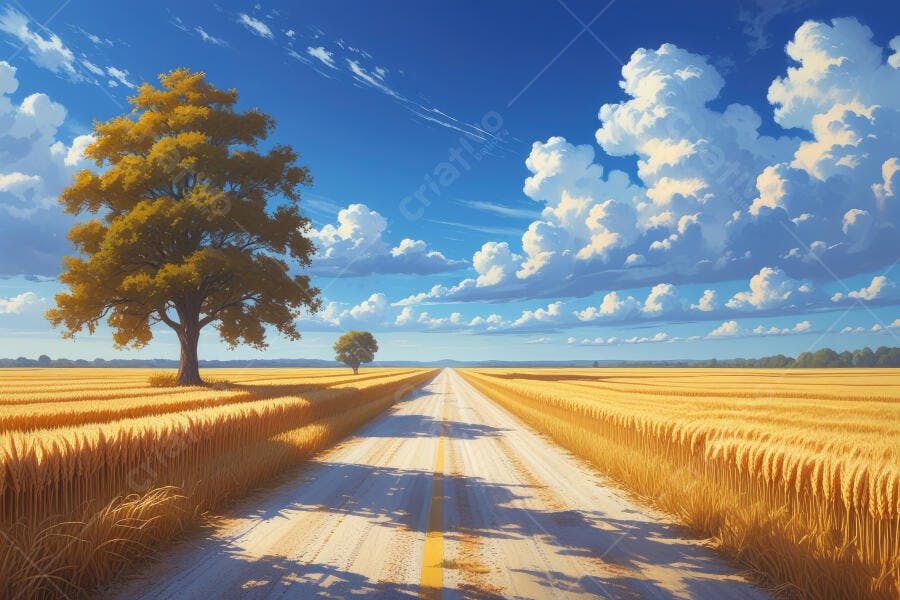 Foto Estrada de Terra Campo de Trigo Céu Azul Nuvem