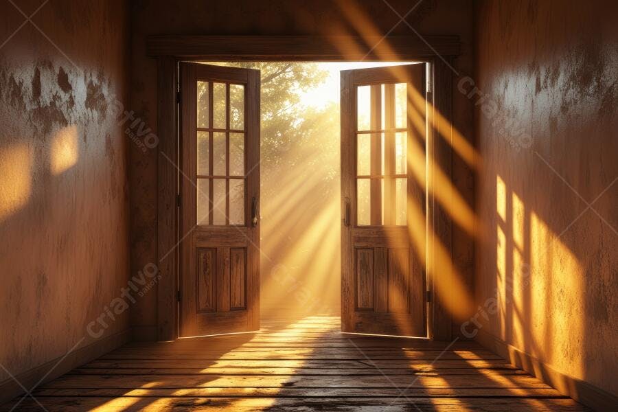 Foto Porta Aberta Raios de Sol Iluminando Ambiente Escuro