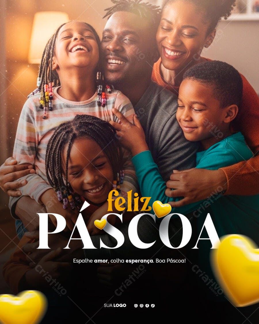 Post Instagram Feliz Páscoa Família PSD Editável