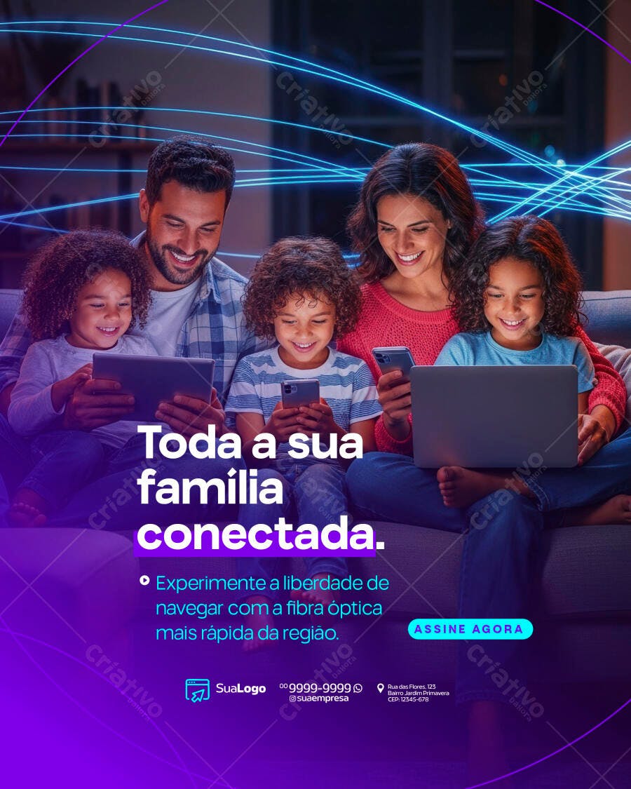 Post Instagram Internet Fibra Óptica Família PSD Editável