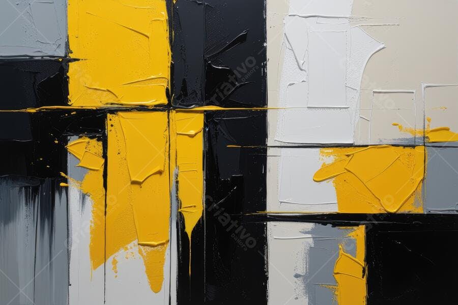 Pintura Abstrata Texturizada Amarelo Preto Branco Cinza
