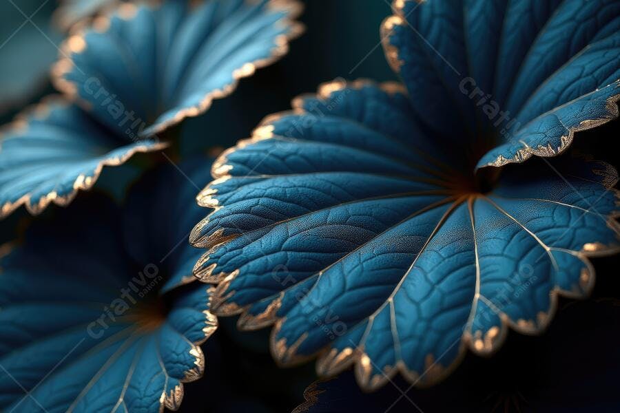 Foto Folhas Azuis Douradas Textura Elegante Fundo Escuro