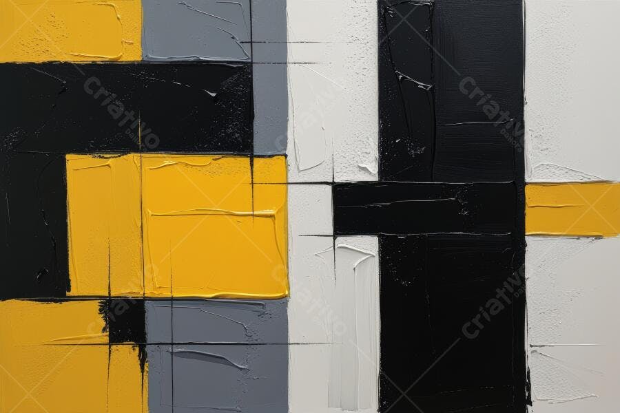 Pintura Abstrata Texturizada Amarelo Preto e Branco Arte Moderna