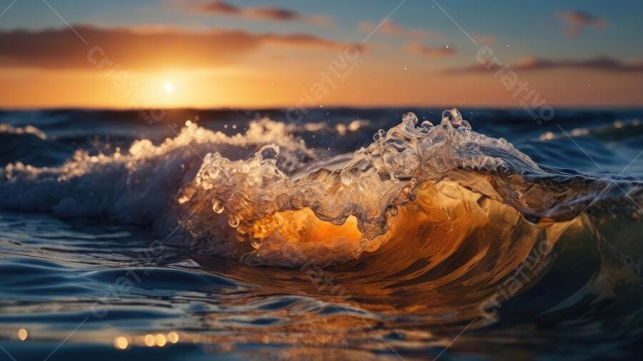 Foto Onda do Mar Dourada Pôr do Sol Oceano Tropical