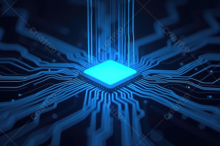 Foto Chip Processador Azul Brilhante Placa de Circuito Digital