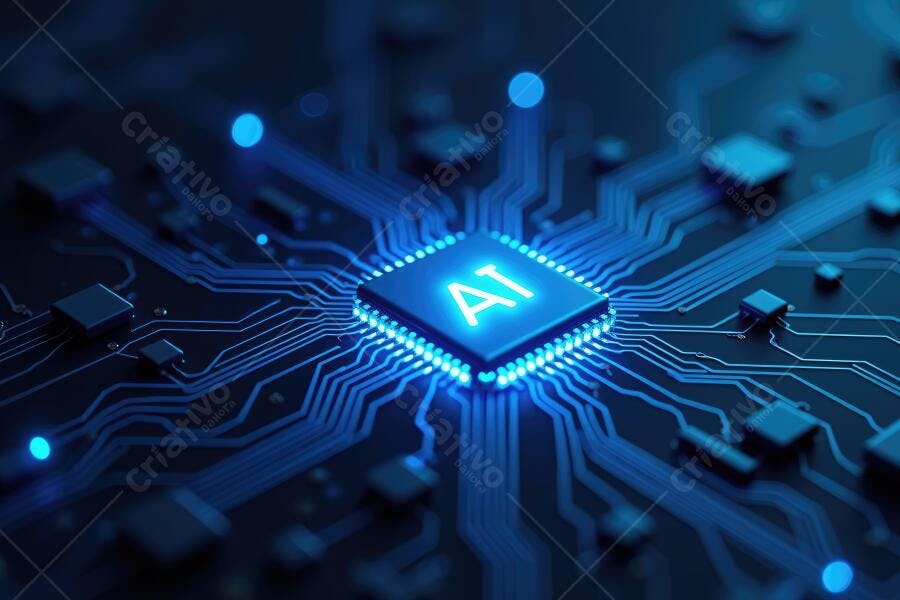 Foto Chip Inteligência Artificial Placa de Circuito Azul