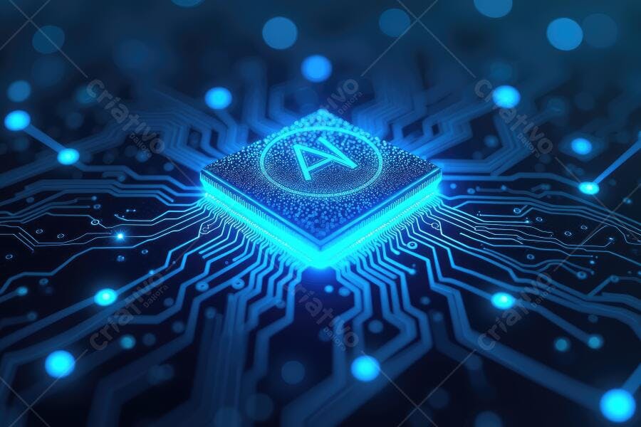 Foto Chip de Inteligência Artificial Brilhante Placa de Circuito Azul