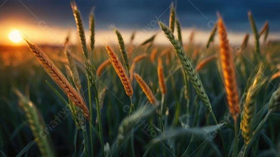 Foto Campo de Trigo Dourado Pôr do Sol Natureza Rural