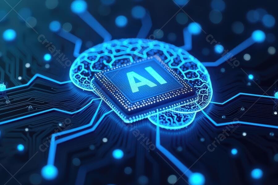 Foto Cérebro Humano Digital com Chip AI Inteligência Artificial