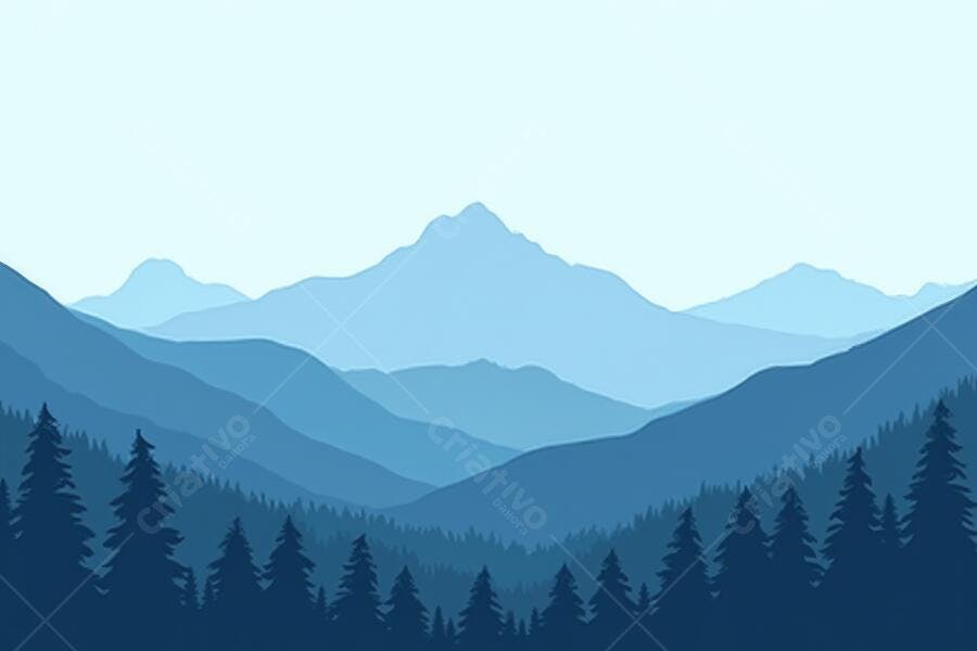 Ilustração Montanhas Azuis Floresta Pinheiros Paisagem Natural