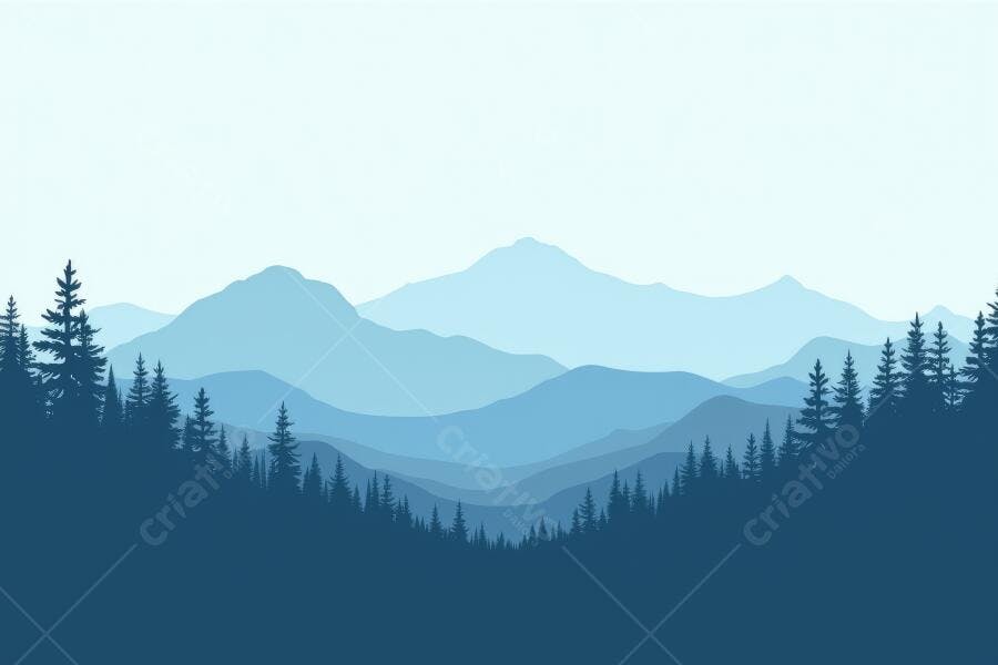 Ilustração Montanhas Paisagem Floresta Azul Céu Claro
