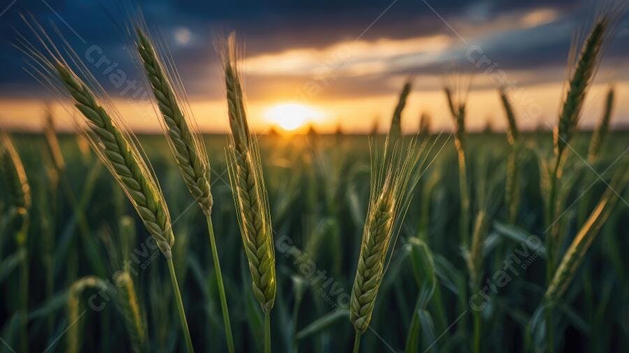 Foto Campo de Trigo Dourado Pôr do Sol Agricultura