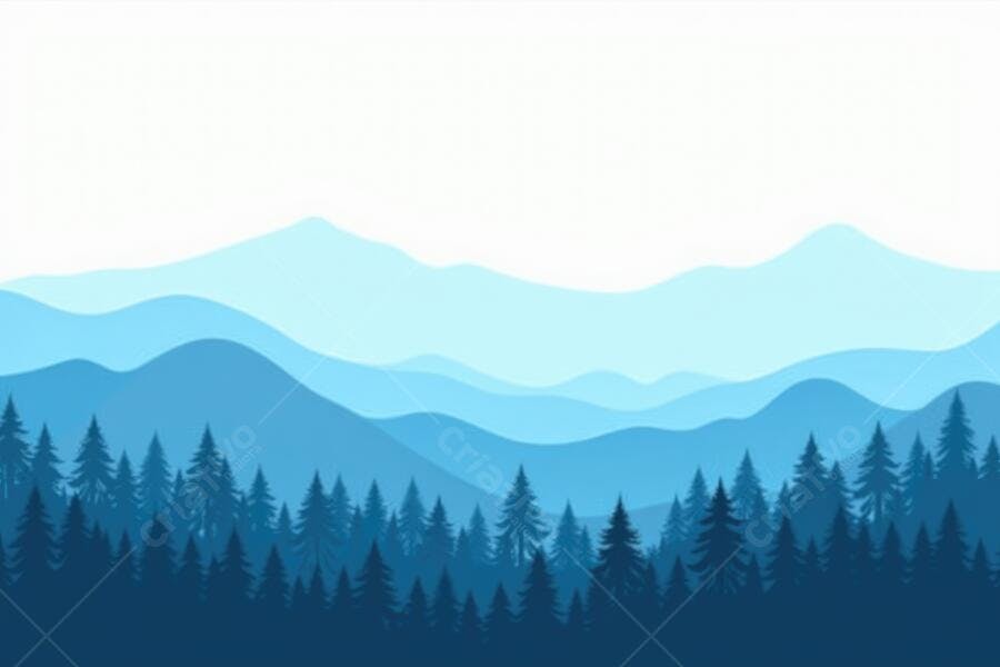 Ilustração Montanhas Azuis Floresta de Pinheiros Paisagem Natural