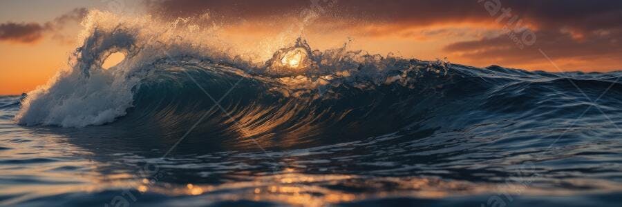 Foto Onda Quebrando Pôr do Sol Mar Dourado Oceano