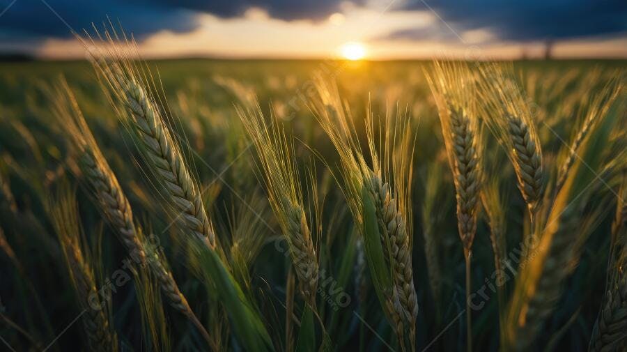 Foto Campo de Trigo Dourado Pôr do Sol Agricultura