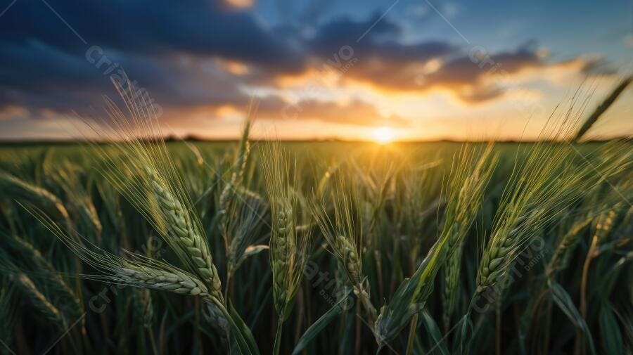 Foto Campo de Trigo Dourado Pôr do Sol Agricultura