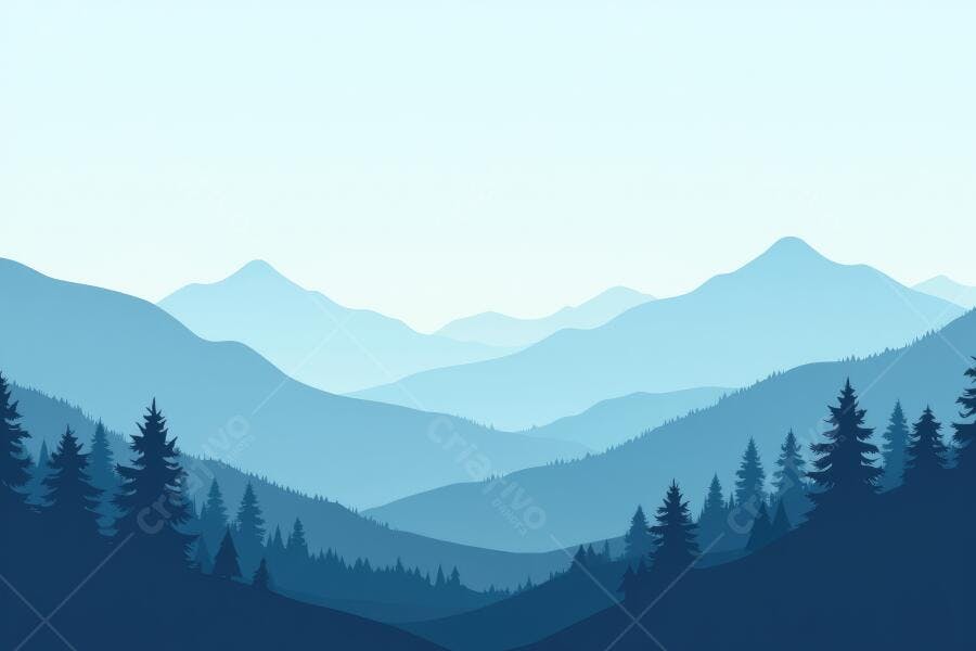 Paisagem Montanhas Azuis Floresta Pinheiros Silhueta Minimalista