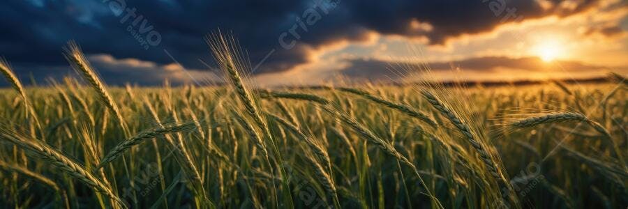 Foto Campo de Trigo Dourado Pôr do Sol Céu Nublado