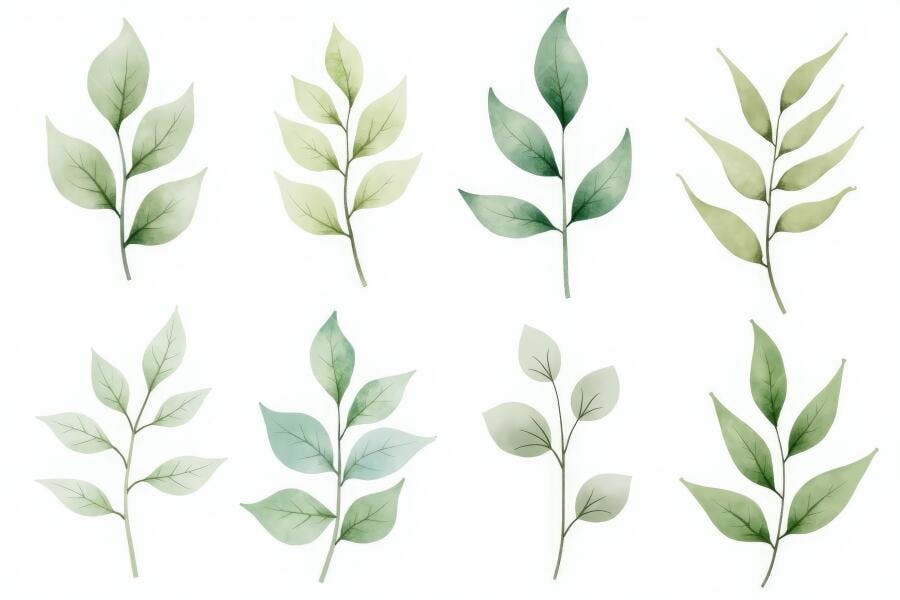 Folhas Verdes Aquarela Ilustração Botânica Elementos Naturais