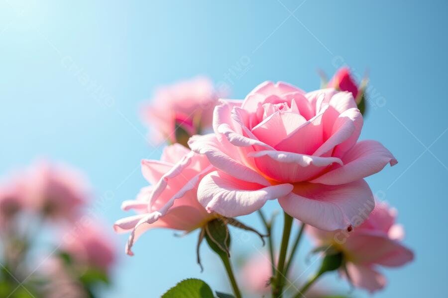 Foto Rosas Cor de Rosa Florescendo Céu Azul Natural