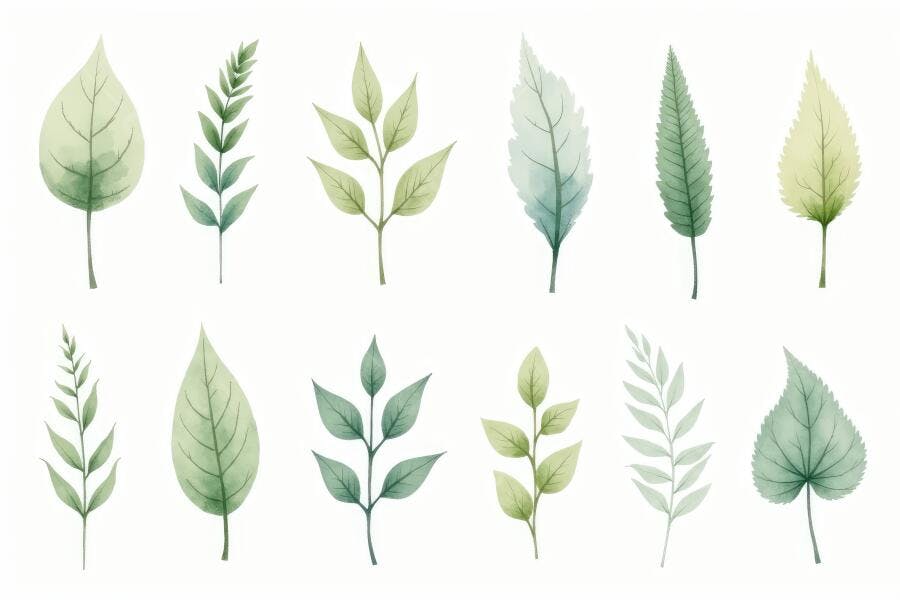 Ilustração Folhas Verdes Aquarela Estilo Botânico