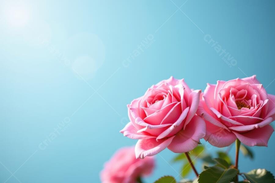 Foto Rosas Cor de Rosa Florescendo Céu Azul Natural