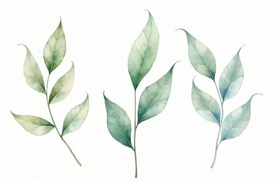 Ilustração Folhas Verdes Aquarela Estilo Botânico Minimalista