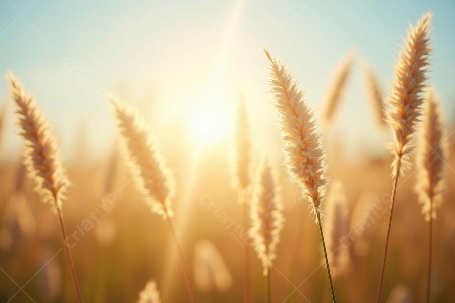 Foto Espigas de Trigo Douradas Campo Pôr do Sol Natureza