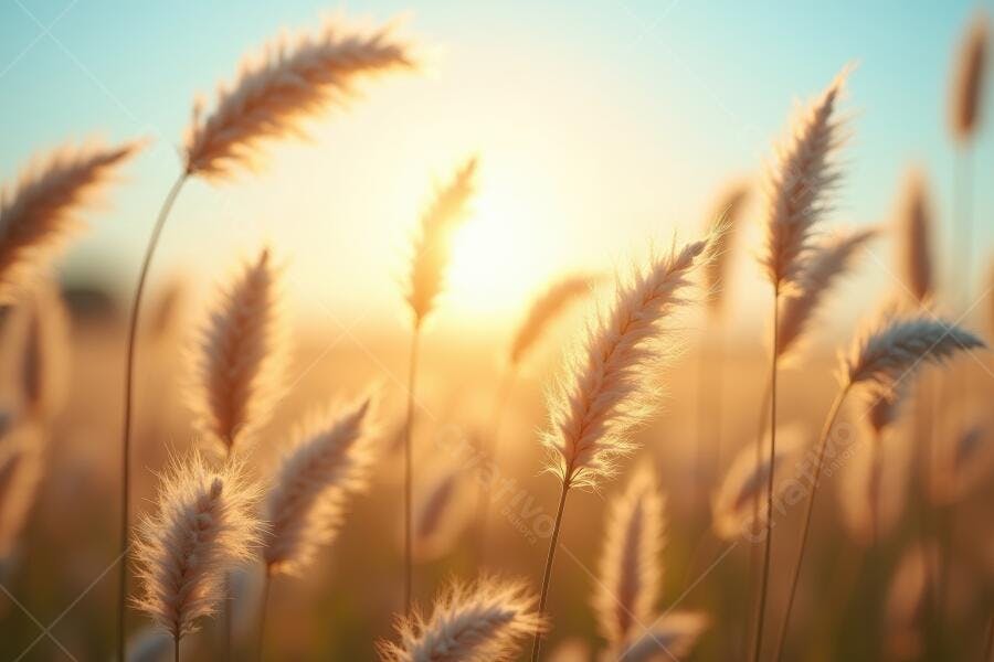 Foto Plantas Secas Campo Dourado Pôr do Sol Verão