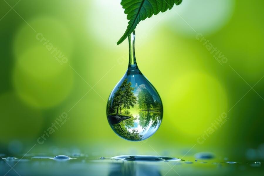 Foto Gota de Água Folha Verde Reflexo Natureza Sustentabilidade
