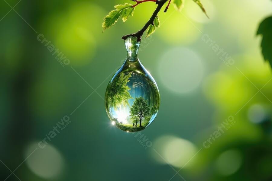 Foto Gota de Água Folha Verde Reflexo Natureza Macro
