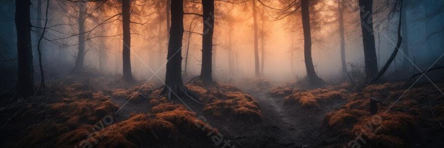 Foto Floresta Misteriosa Neblina Laranja Outono Escuro