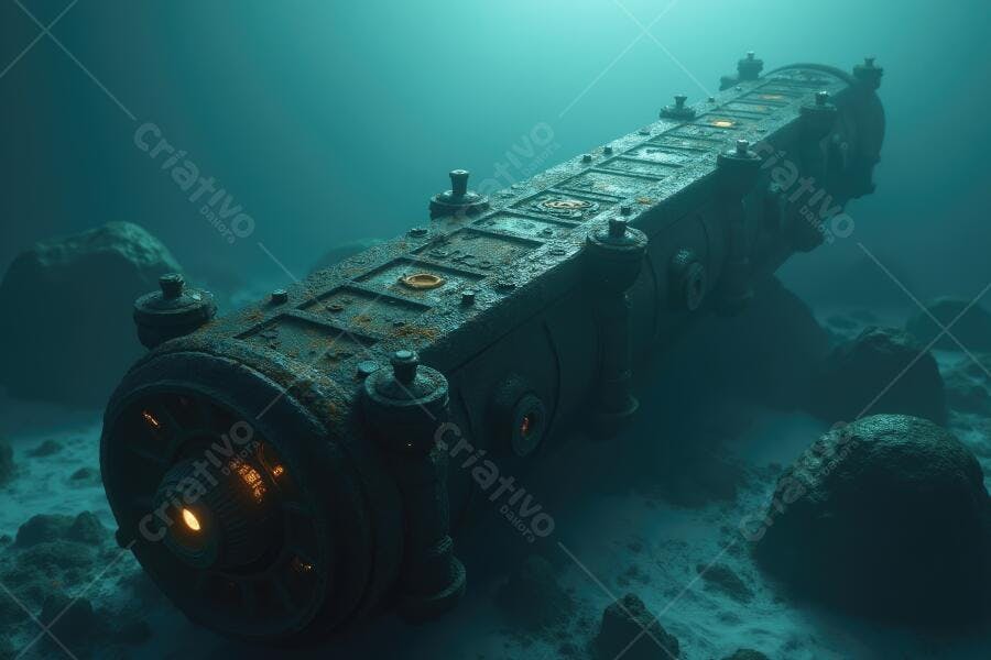 Foto Submarino Antigo Naufragado Fundo Oceano Escuro
