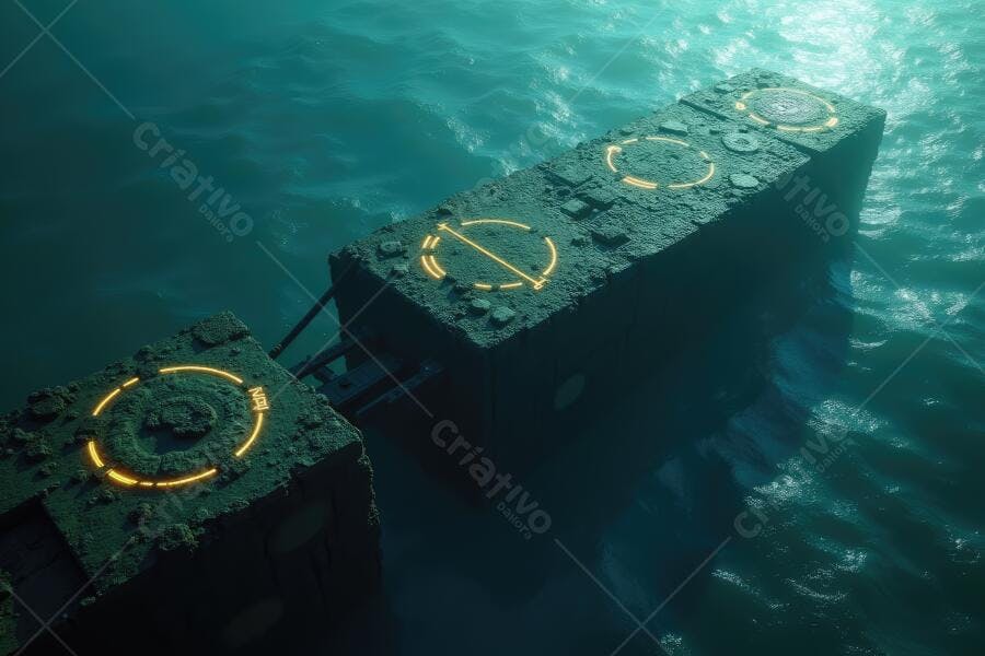 Foto Plataforma Tecnológica Submersa Água Oceano Escuro