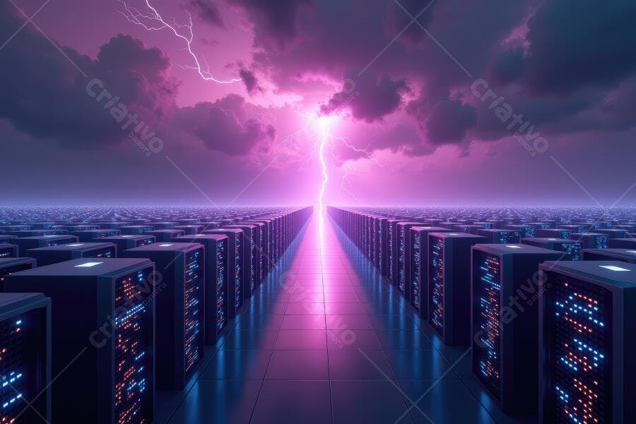 Foto Data Center Iluminação Neon Raio Nuvem Tempestade