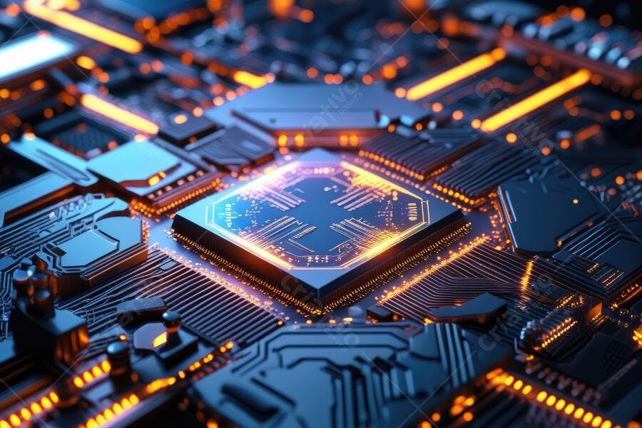 Foto Placa Mãe com Processador Iluminado Tecnologia Digital