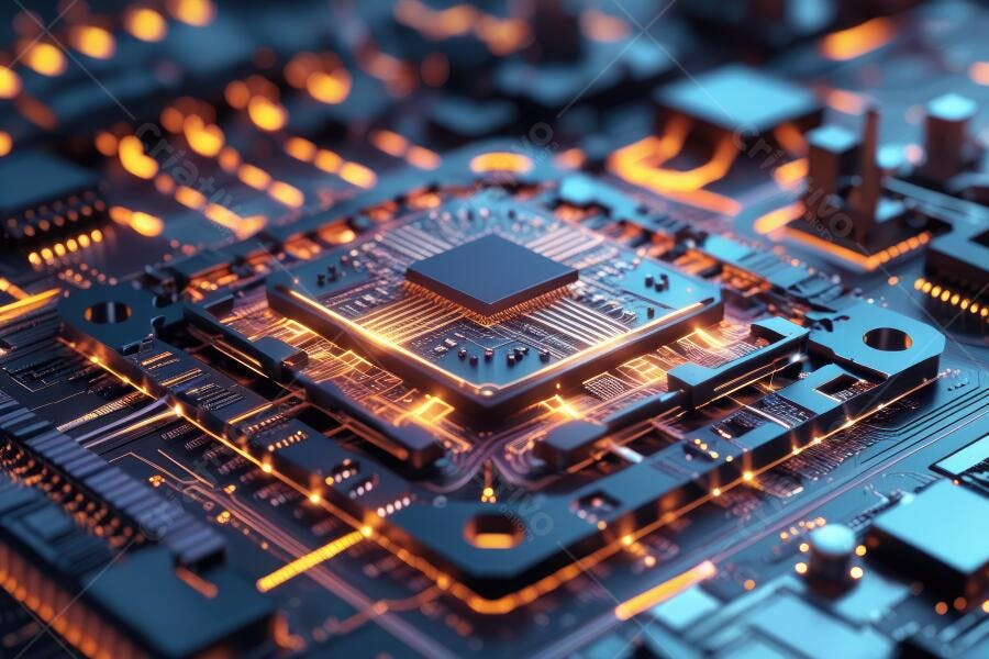 Foto Placa Mãe com Processador Iluminado Tecnologia Digital
