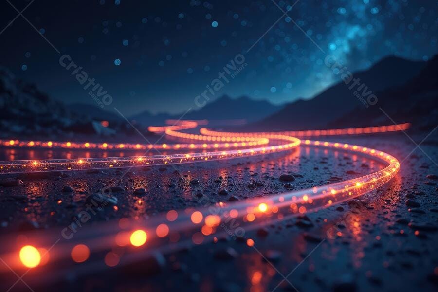 Foto Fio de Luzes LED Laranja Brilhantes Noite Estrelada